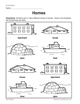 homes around the world worksheet for kindergarten