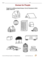 homes around the world worksheet for kindergarten