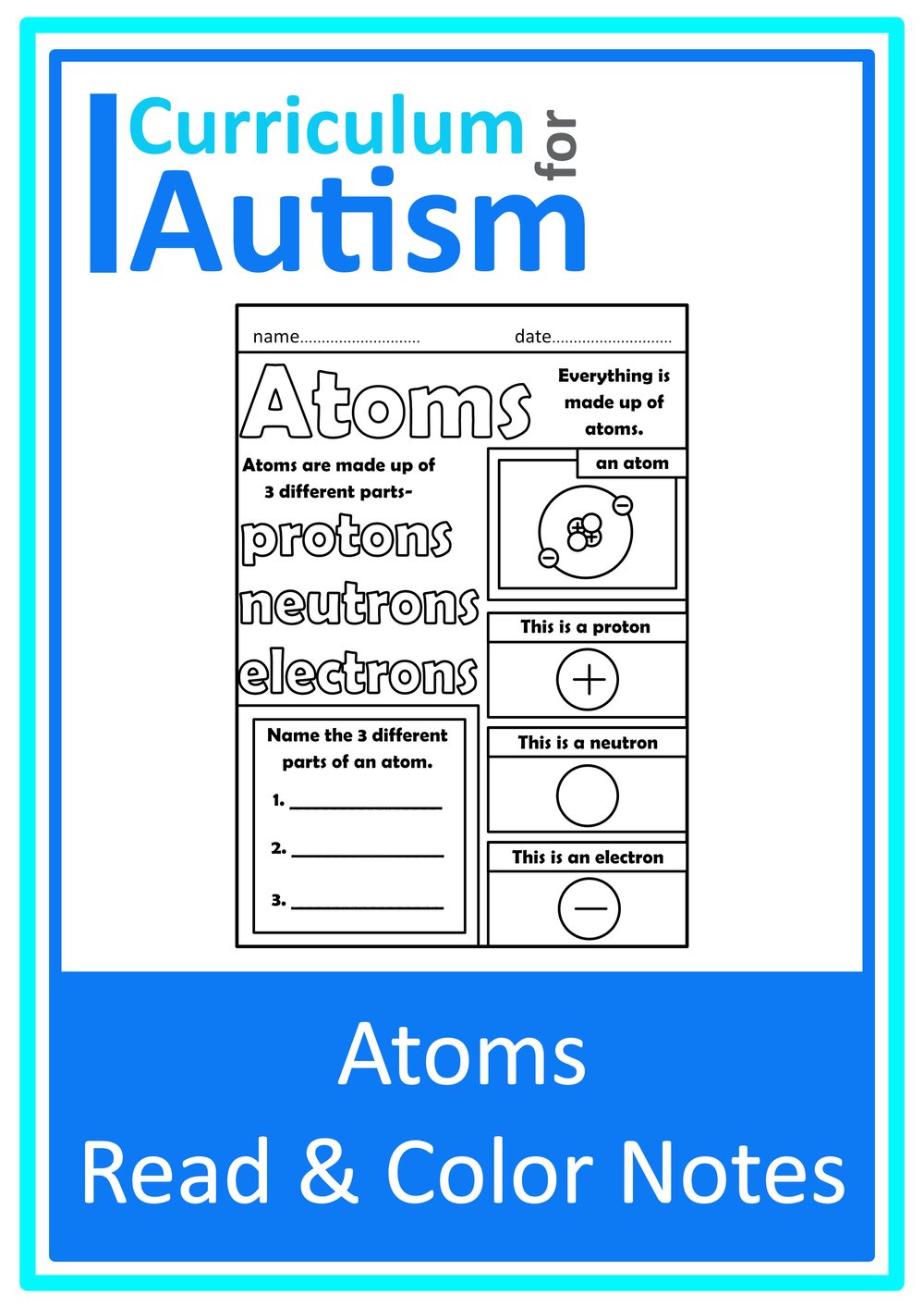 Atoms Color In Visual Worksheet Autism Special Education Classroom ...