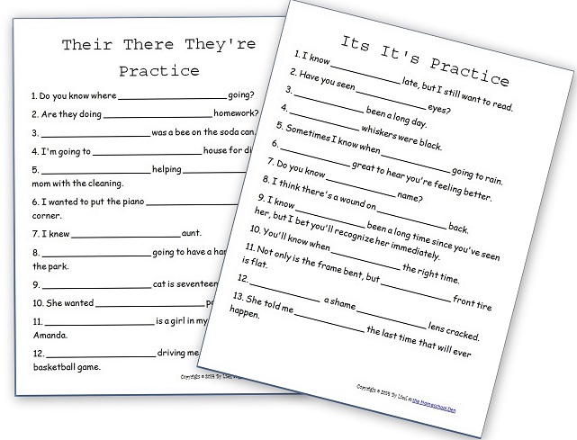 Their, Theyre, There - Its, Its Free Practice Sheets ...