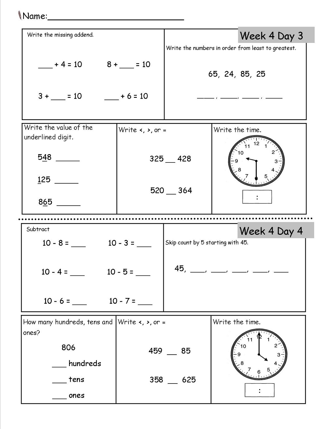 homeschool worksheet to print