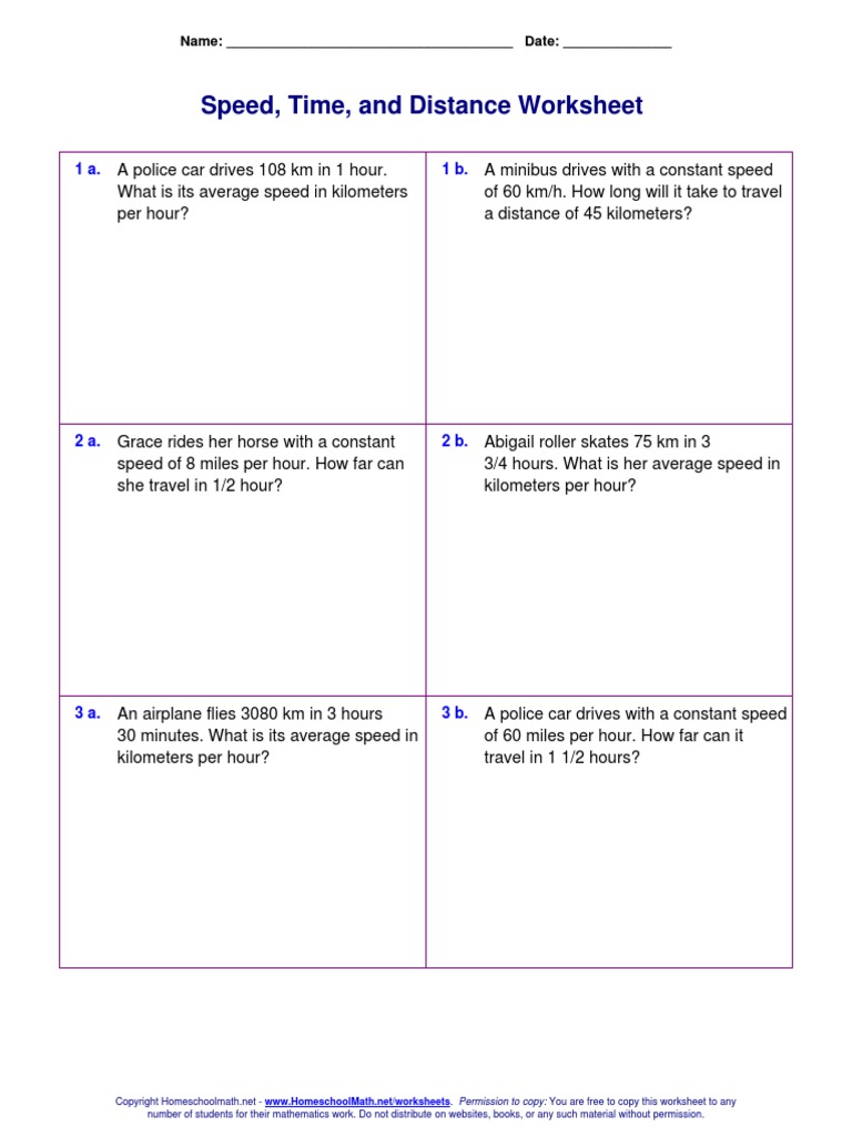 Speed, Time, and Distance Worksheet: Name: - Date | PDF | Speed ...