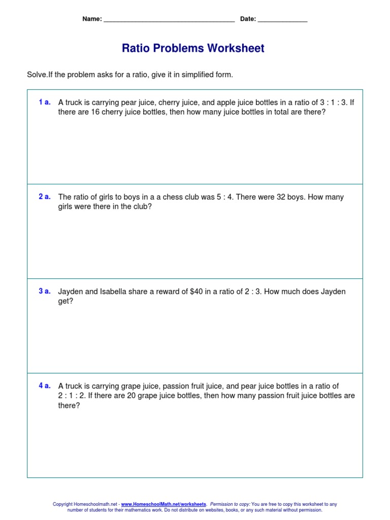 Solve Ratio Word Problems Worksheet 2 | PDF