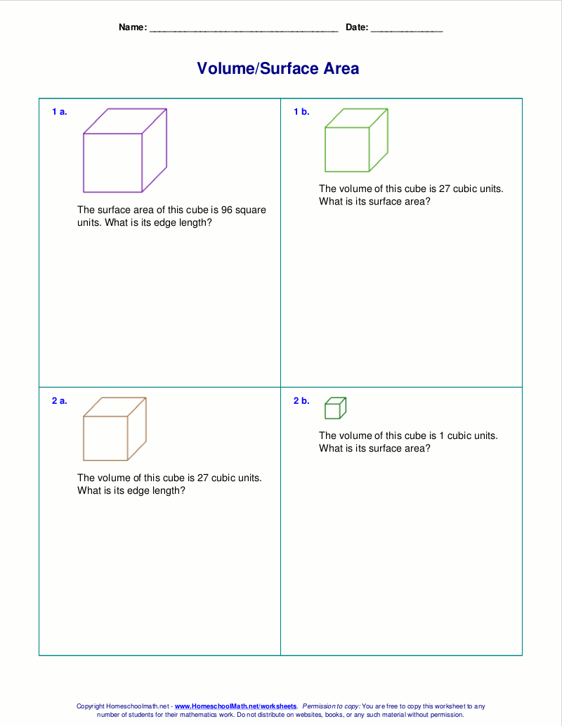 Free worksheets for the volume and surface area of cubes ...