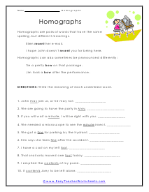 homographs 3rd grade english worksheet