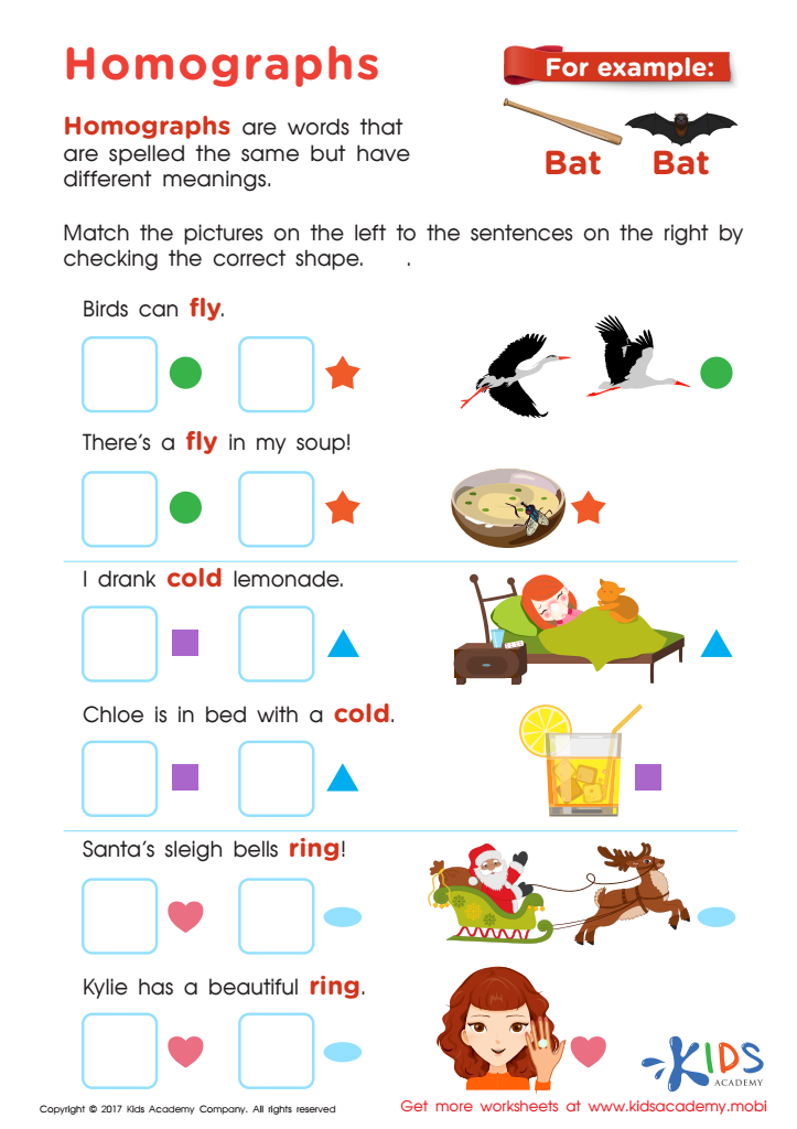 Homographs Free Printable Worksheet, Free Printable for Kids