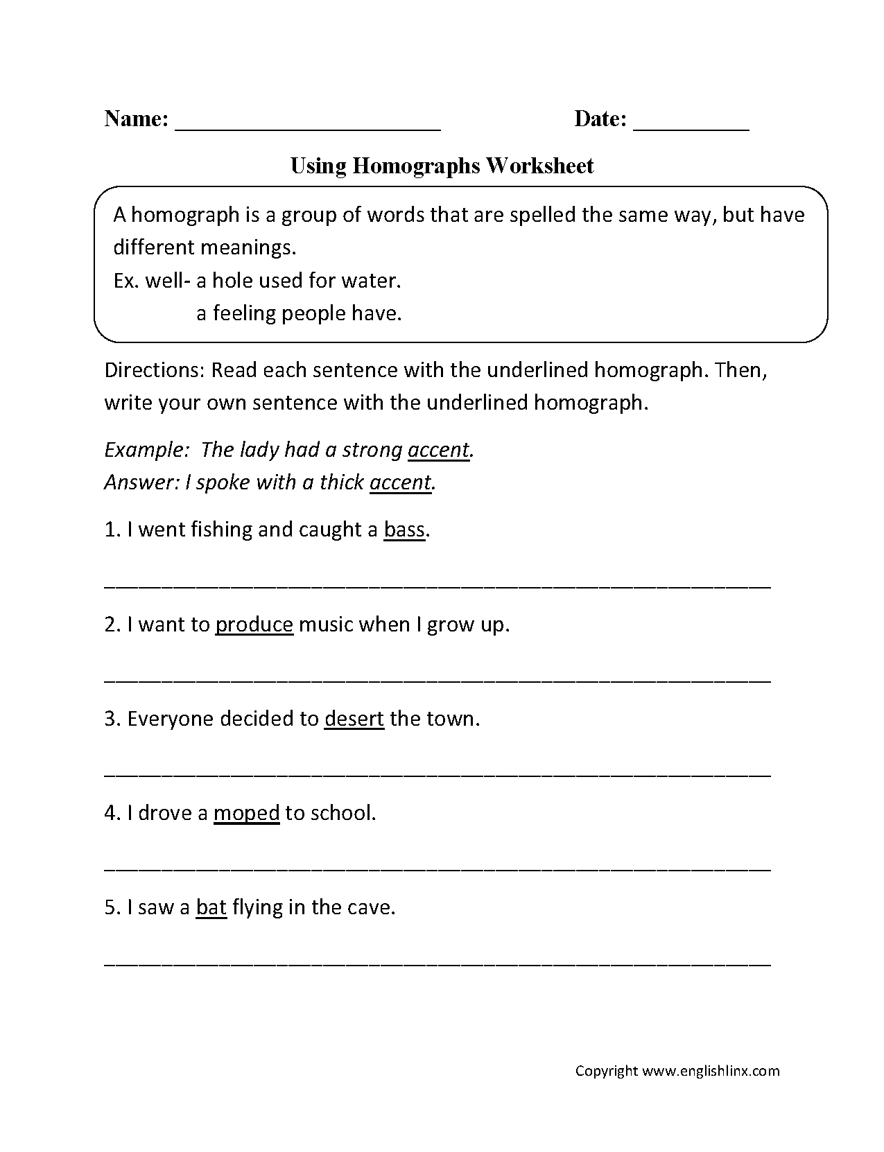 homographs worksheet for 2nd grade