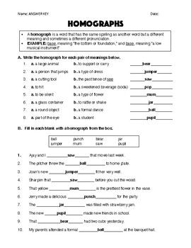 Homographs Worksheet | Homographs, Homographs activities, Misused ...