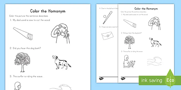Color the Homonym Worksheet (teacher made) 