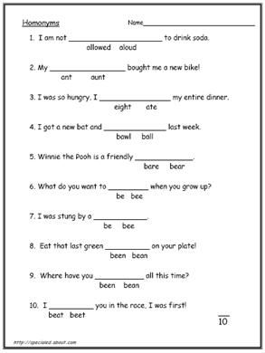 homonym worksheet pdf