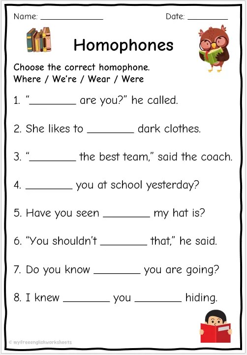 homonym worksheet pdf