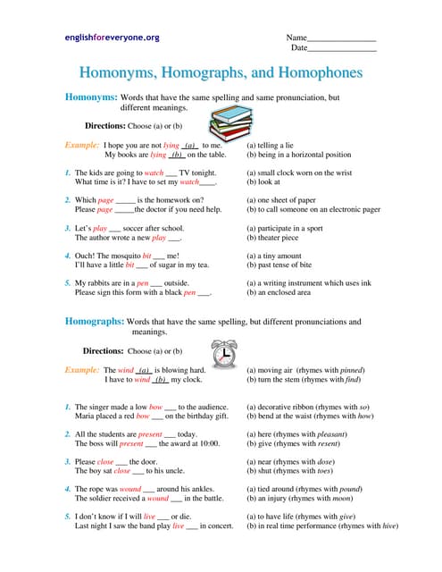 Homonyms, Homographs, Homophones | PDF