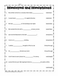 Homonym and Homophone Worksheets