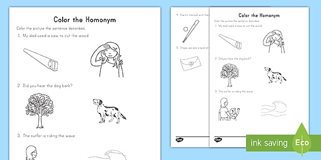 Color the Homonym Worksheet (teacher made) - Twinkl