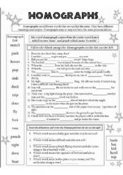 homonyms and homographs worksheet
