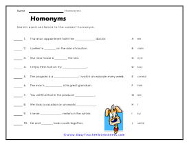 Homonym Worksheets