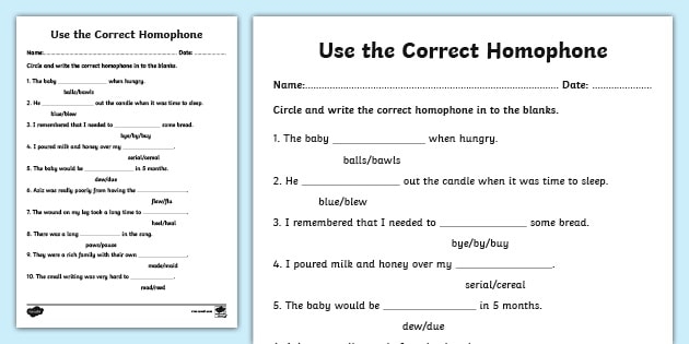 NEW * Homophones Worksheet | English Teaching Resource