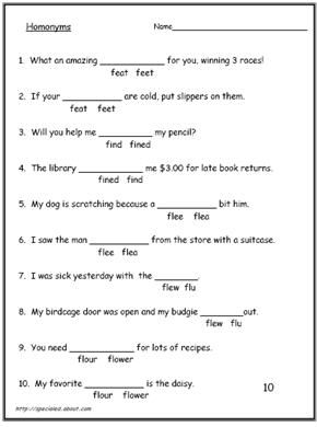 Homonyms - Homophone Worksheets