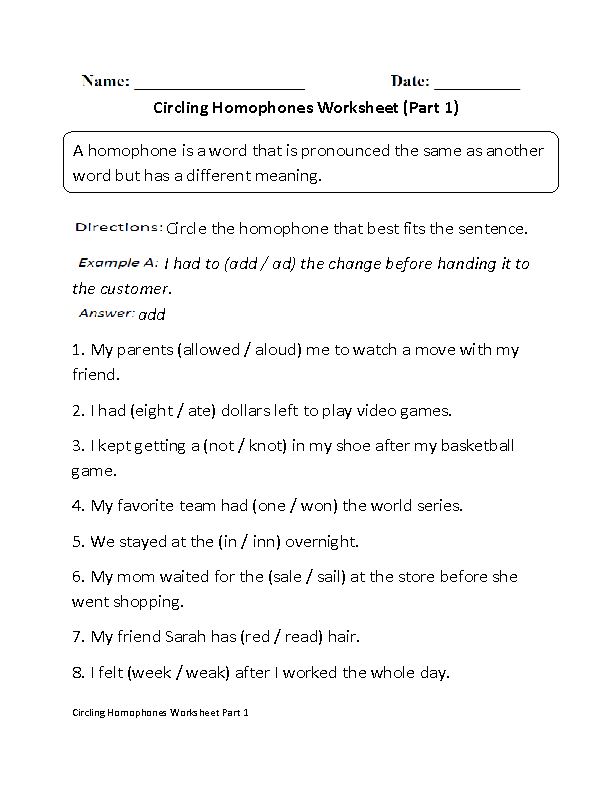 worksheets library | Homophones Worksheets