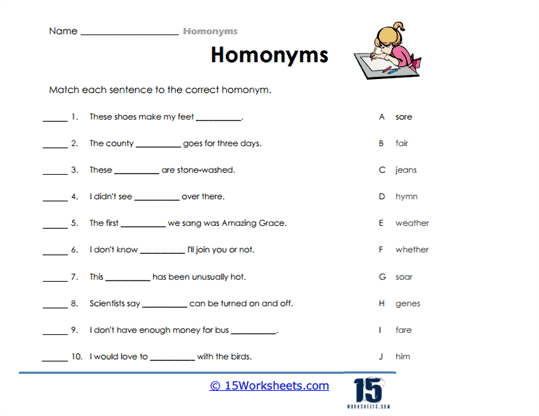 Homonyms Worksheets - 15 Worksheets Library