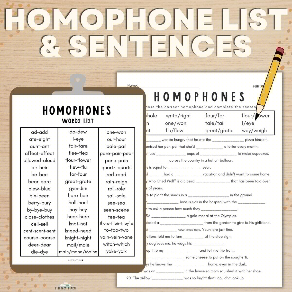 Common Homophone List and Sentences - Literacy Learn