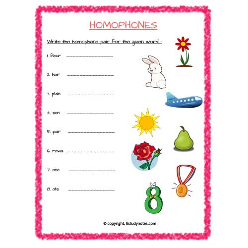 homophones worksheets for class 2 - EStudyNotes
