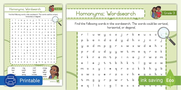 Grade 3 Phonics: Homonyms: Wordsearch (teacher made)