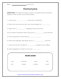 homonyms worksheet pdf