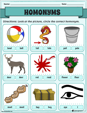 Free Homonyms Worksheets for Kids