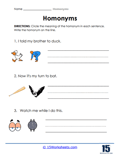 homonyms worksheet pdf