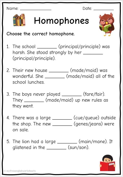 Homophone Worksheets | Free English Worksheets