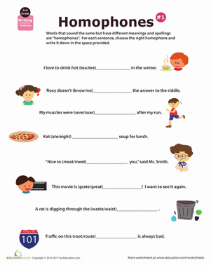 homophone worksheet 2nd grade