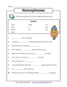 Homophones Worksheet for 3rd - 5th Grade | Lesson Planet