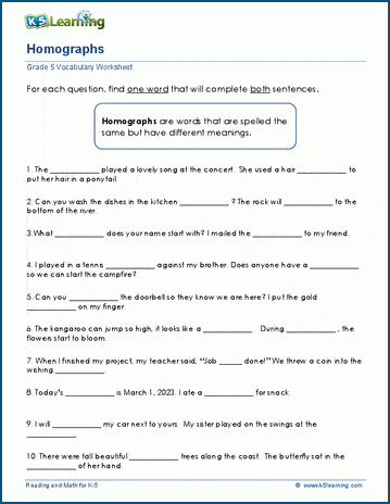 Homographs worksheets for grade 5 | Worsheets library