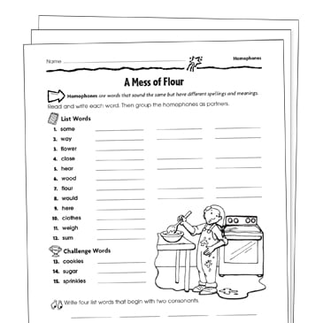homophone worksheet for 3rd grade