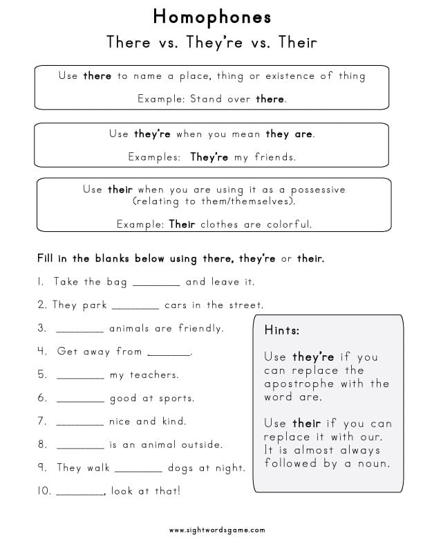 homophone worksheet for middle school