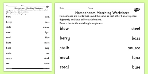 homophone worksheet for middle school