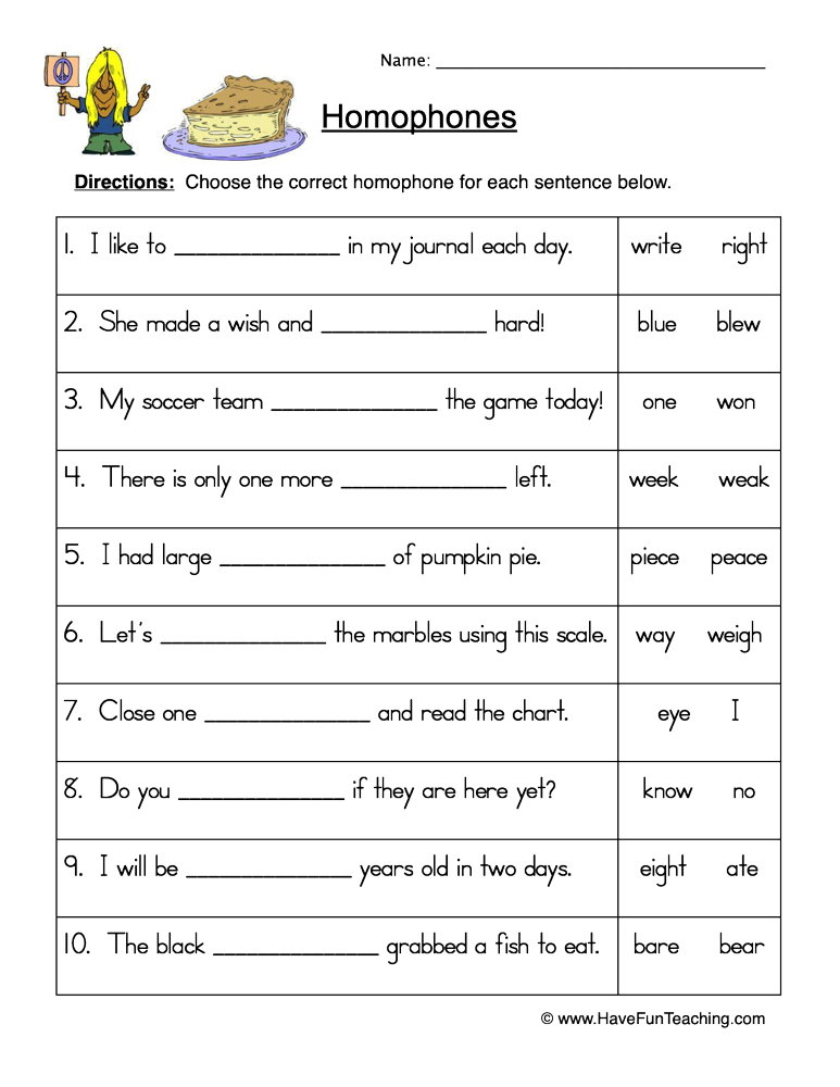 homophone worksheet free