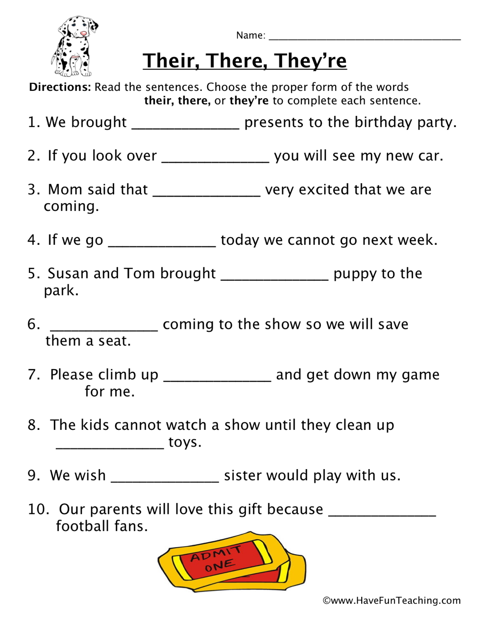 Their, There, Theyre Homophones Worksheet  