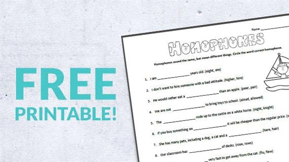 homophone worksheet free