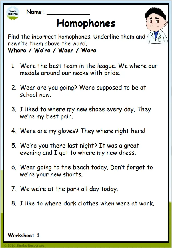 homophone worksheet grade 4