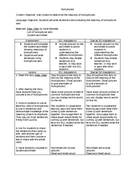 homophone worksheet lesson plans