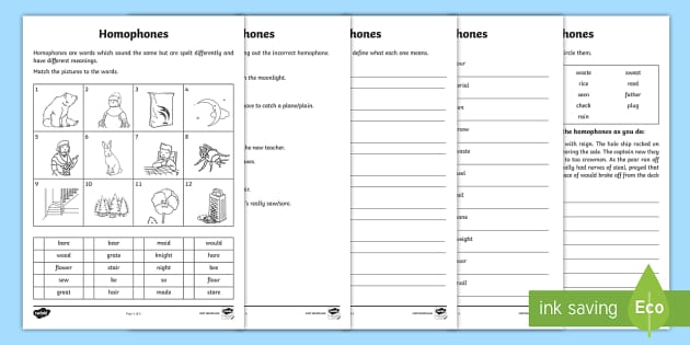 homophone worksheet lesson plans