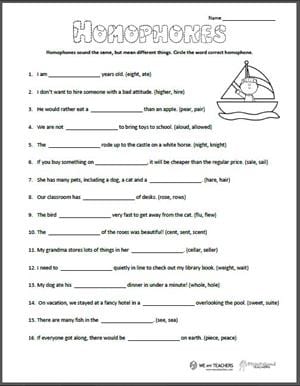 Free Printable: Homophones Worksheet - We Are Teachers