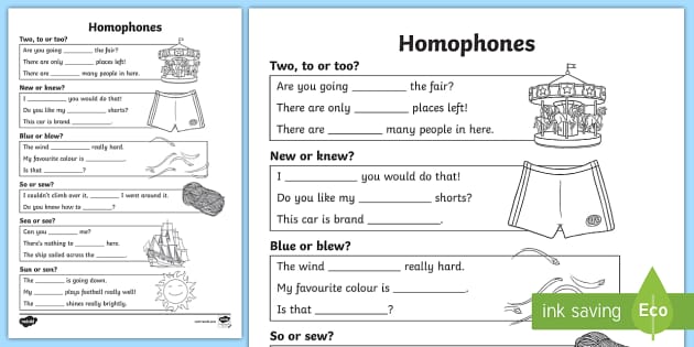 KS2 Speech and Language: Homophones Worksheet (teacher made)