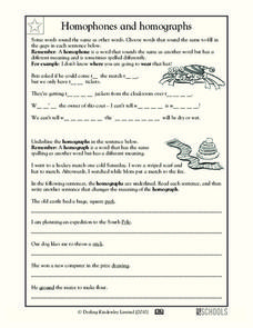 Homophones and Homographs Worksheet for 4th - 5th Grade | Lesson ...