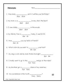 Homonyms Worksheet for 2nd - 3rd Grade | Lesson Planet