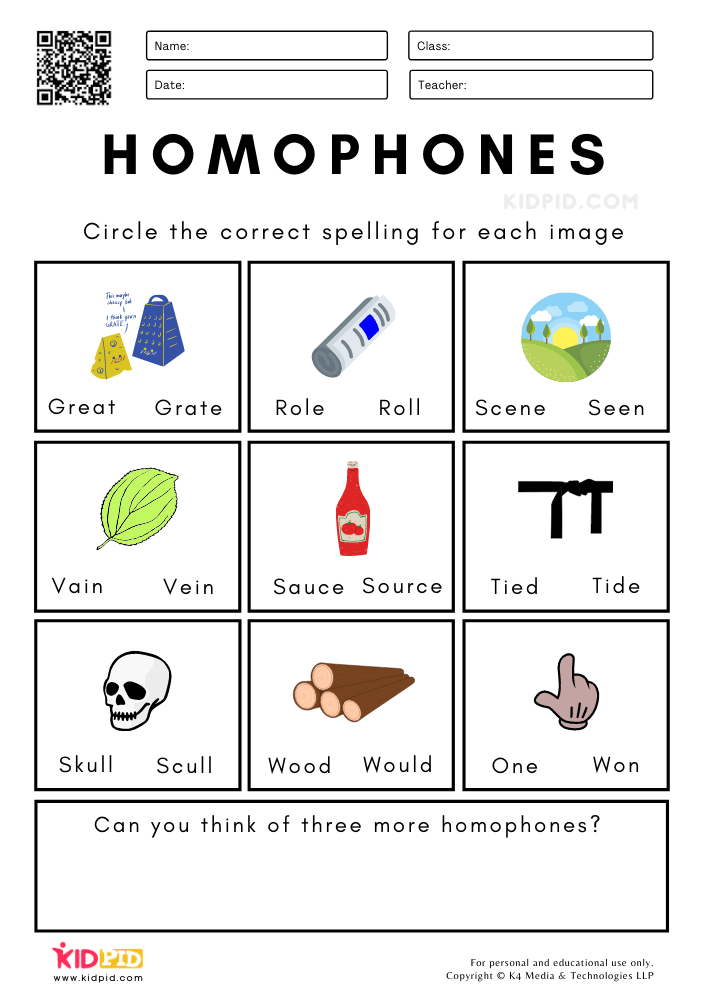 Homophones Worksheets for Grade 1 - Kidpid
