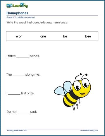 Grade 1 homophones worksheets | Worsheets library