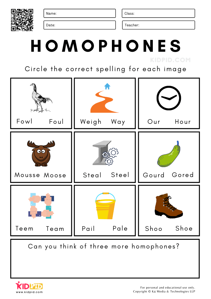 Homophones Worksheets for Grade 1 - Kidpid